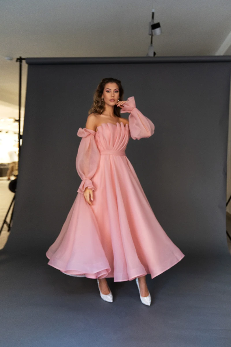 Fantasy Reffles Ladies Party Dresses Sexy Off The Shoulder Prom Dress Luxury Long Sleeves Bridesmaid Ball Gown Vestidos Robe