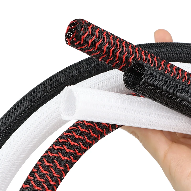 3mm~50mm Cable Sleeve Self Closing PET Braided Expandable Auto Line Management Overlaps Flexible Loom Split Pipe Tube Wire Wrap