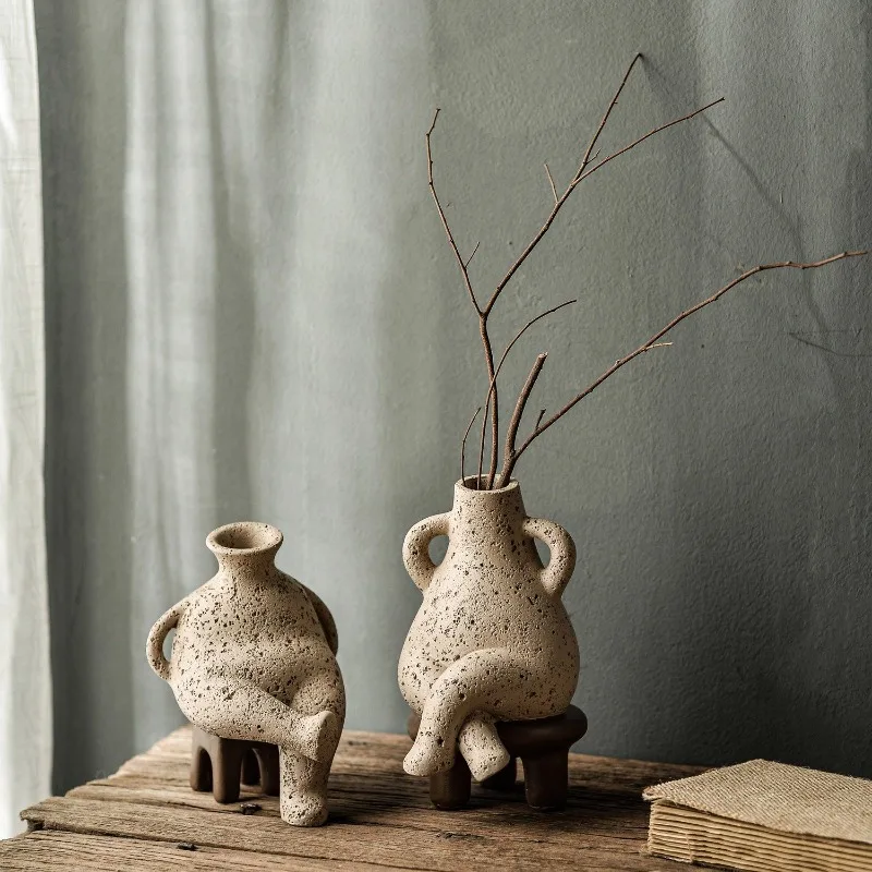 Wabi Sabi Human Shape Vase Sitting Figure Decor Vessel Home Table Shelf Dried Flower Decorative Ornament