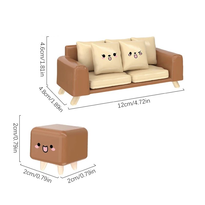 1Set 1:12 Dollhouse Miniature Sofa W/Stool Tofu Sofa Pillow Cushion Living Room Furniture Model Decor Toy Doll House Accessories