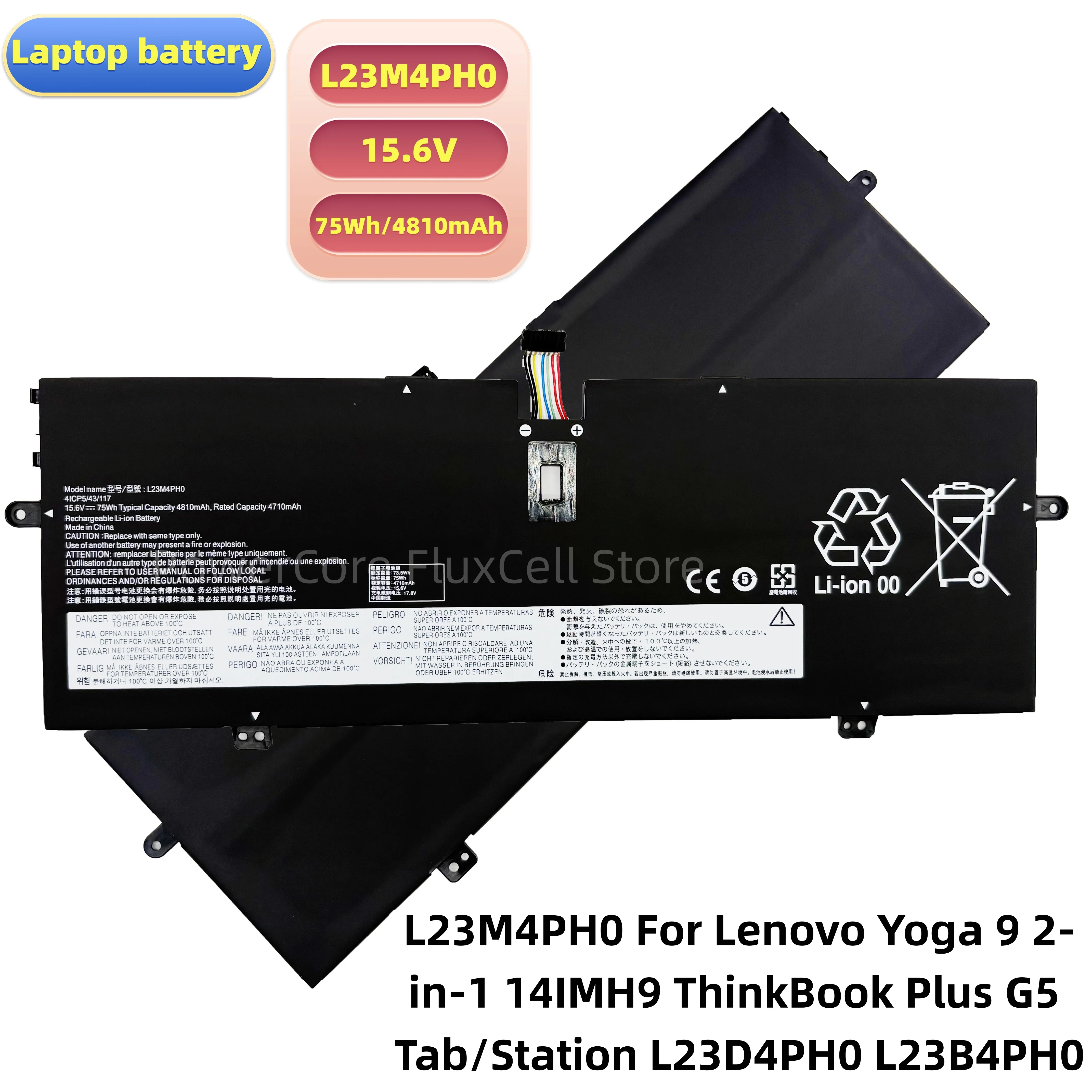

15.6V 75Wh 4810mAh L23M4PH0 Laptop Battery For Lenovo Yoga 9 2-in-1 14IMH9 ThinkBook Plus G5 Tab/Station L23D4PH0 L23B4PH0