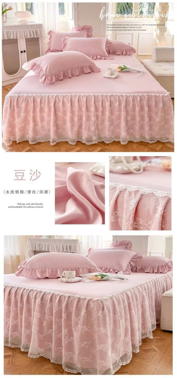 Spitzen bett rock und Kissen bezug, Bettdecke, Bettdecke, Blatt, Anti-Rutsch, Schutz, Beige, Prinzessin, 3 Stück – Detail 13