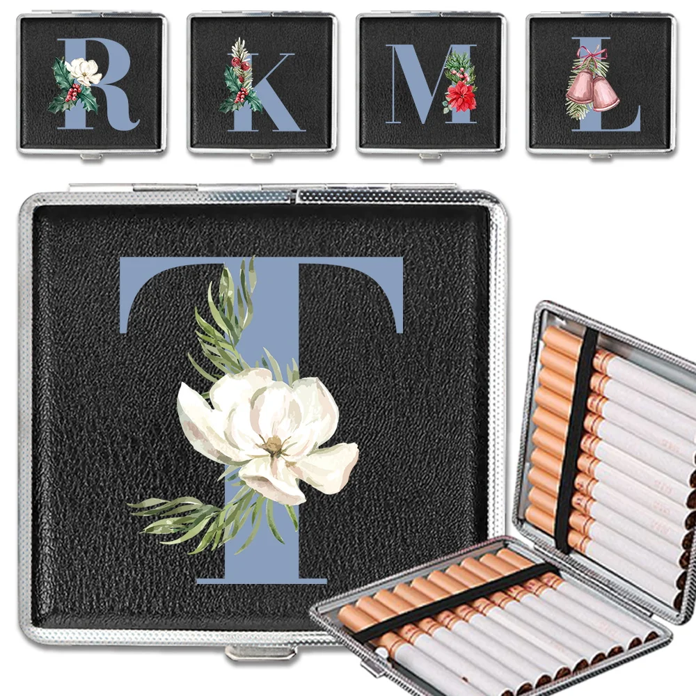 

Portable Cigarettes Case PU Cigars Box Organizer Holder Tobacco Pocket Storage Blue Letter Pattern Travel Smoking Accessories