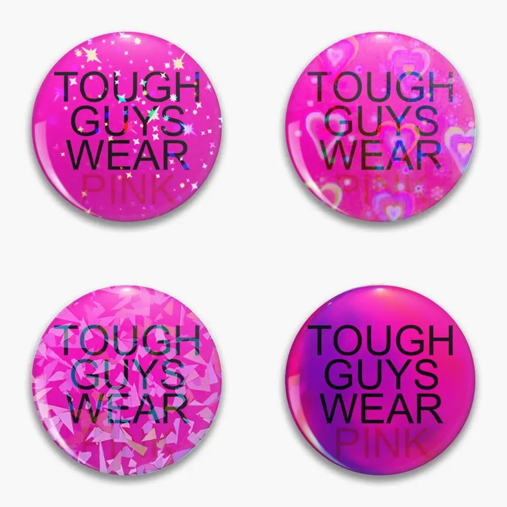 Rgv8r infecté les gars résistants portent une chemise rose 58mm holographique étoile coeur broches bouton laminé accessoire de mode