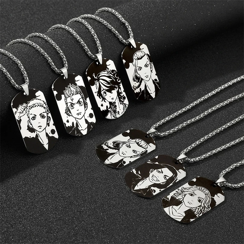 Tokyo Revengers Anime Figures Mikey Draken Laser Print Necklace Stainless Steel Pendant Fans Friends Jewelry Gifts Accessories