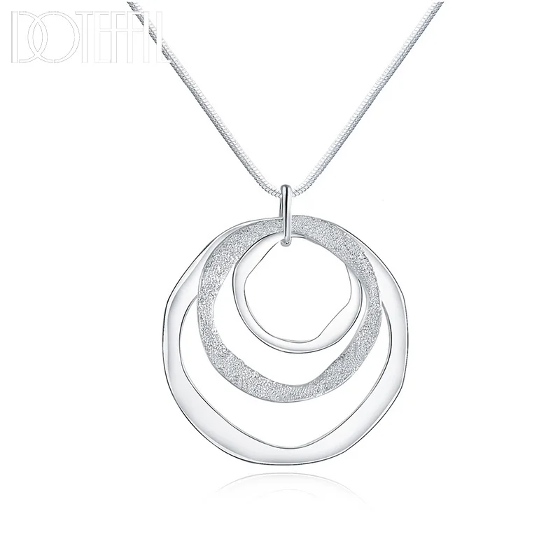 Fashion Fine Brand Silver Color Necklace For Women Luxury Wedding Jewelry Bohemia Three Circle Pendants Snake Chain Necklace