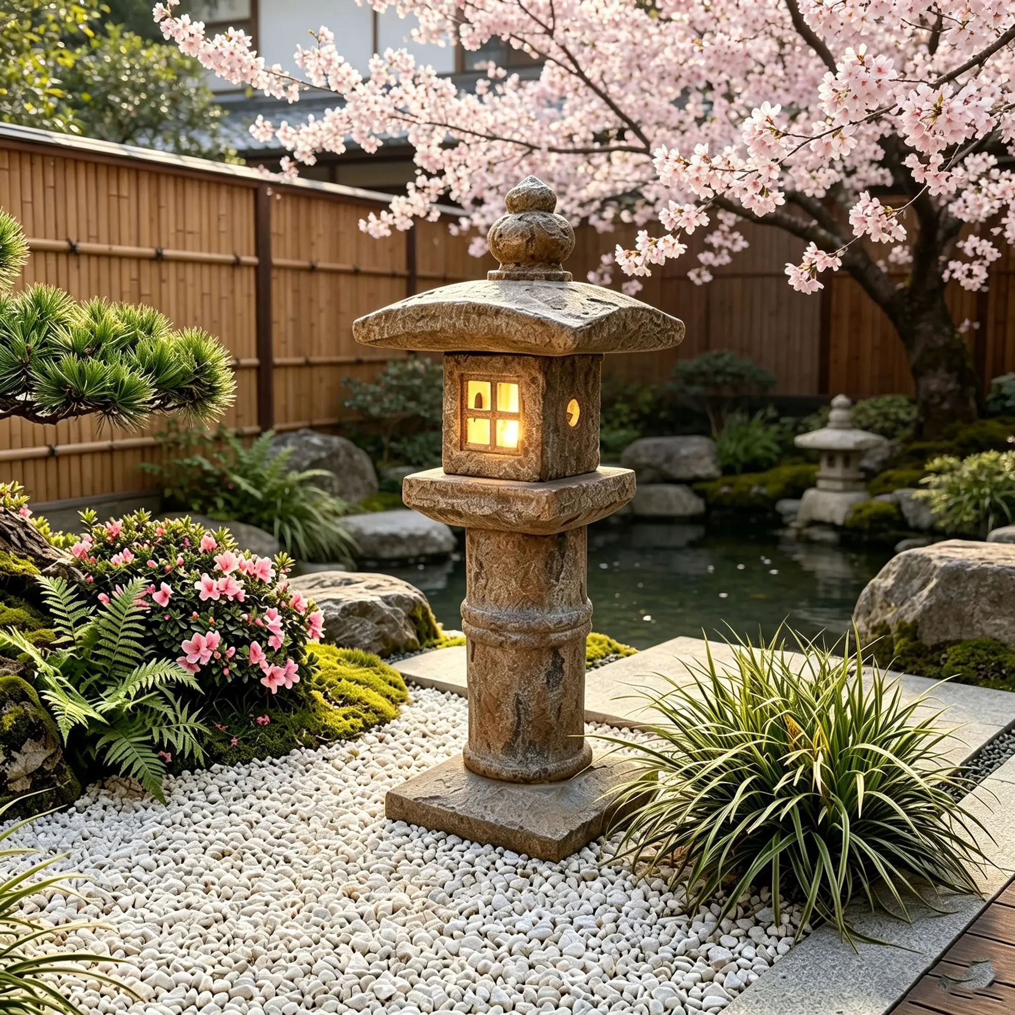 Outdoor waterproof stone stone lantern Japanese garden solar light
