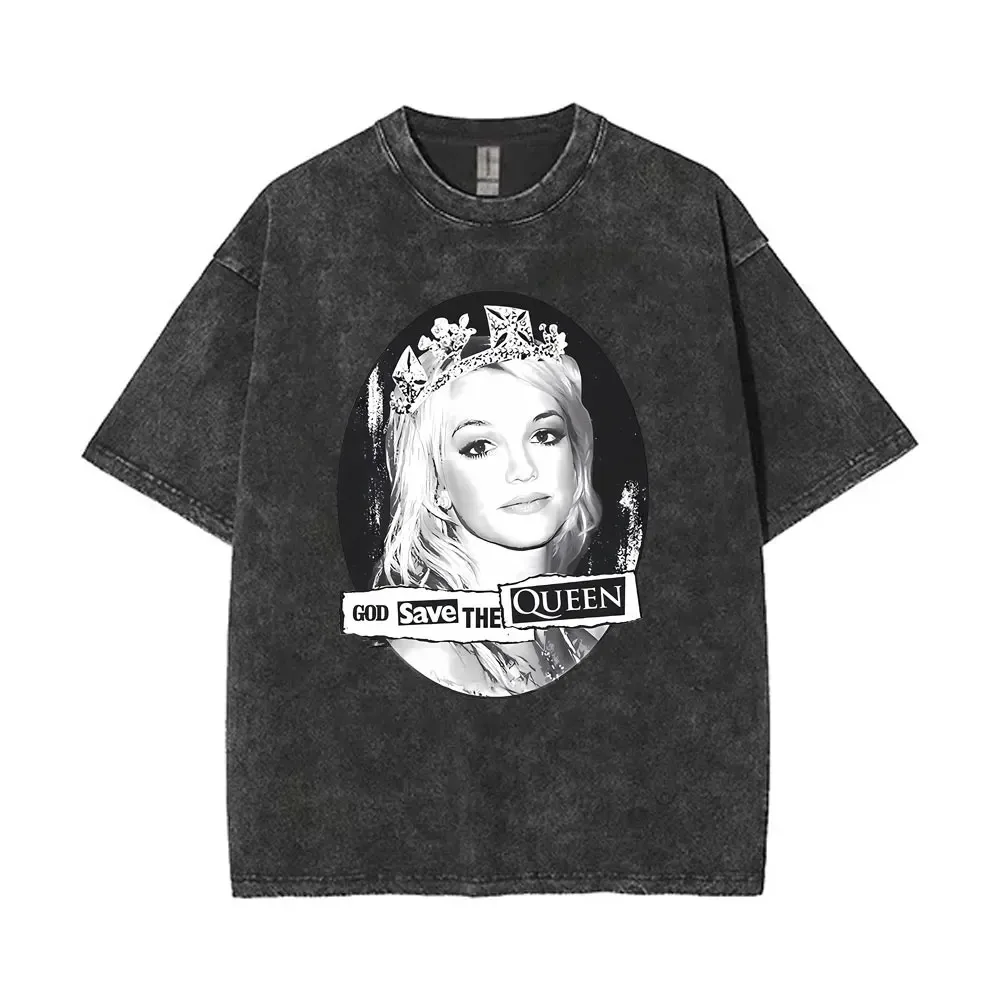 Camiseta Unisex con Estampado del Álbum The Britney de Britney Spears, Estilo Vintage Lavado, Informal, Retro, de Manga Corta, Ropa Urbana