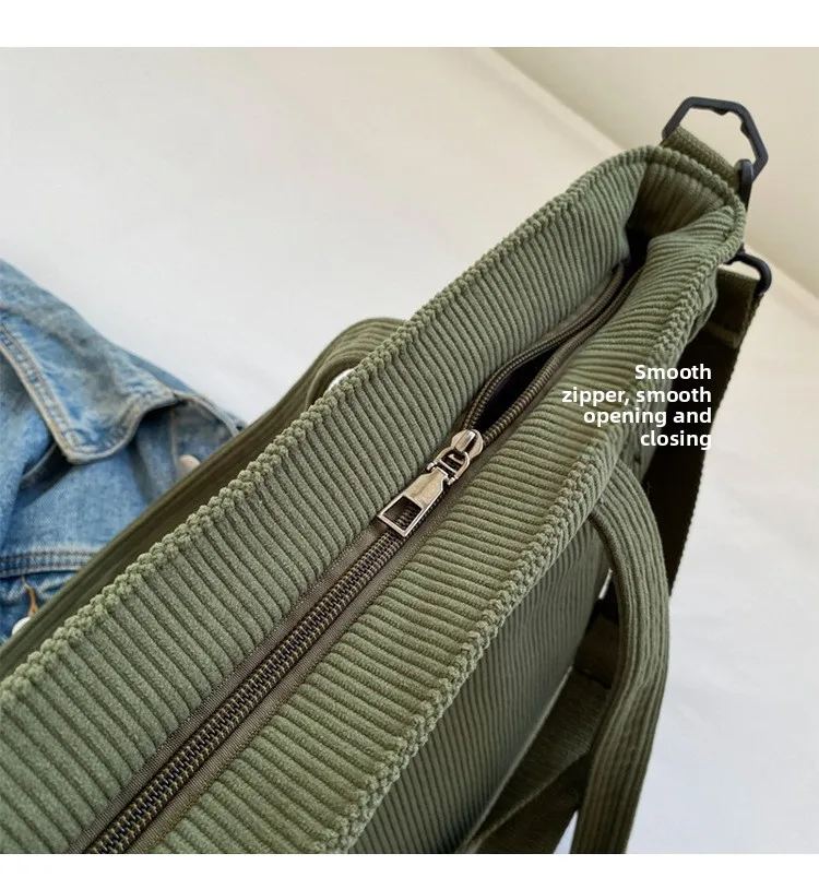 Neue Damen-Umhängetasche aus Cord, große Kapazität, Pendler-Tasche für Arbeit, Uni, tägliche Nutzung, Handtasche, Umhängetasche – Detail 3