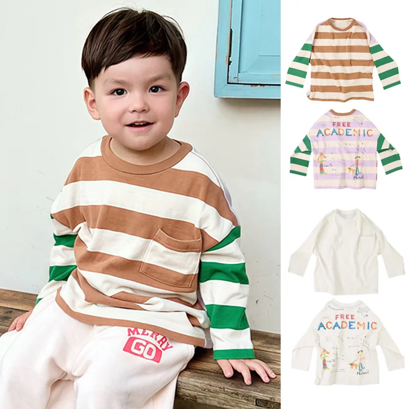 

Children's long-sleeved T-shirt skin-friendly 2025 spring new baby foreign style crew neck top children's pure cotton
