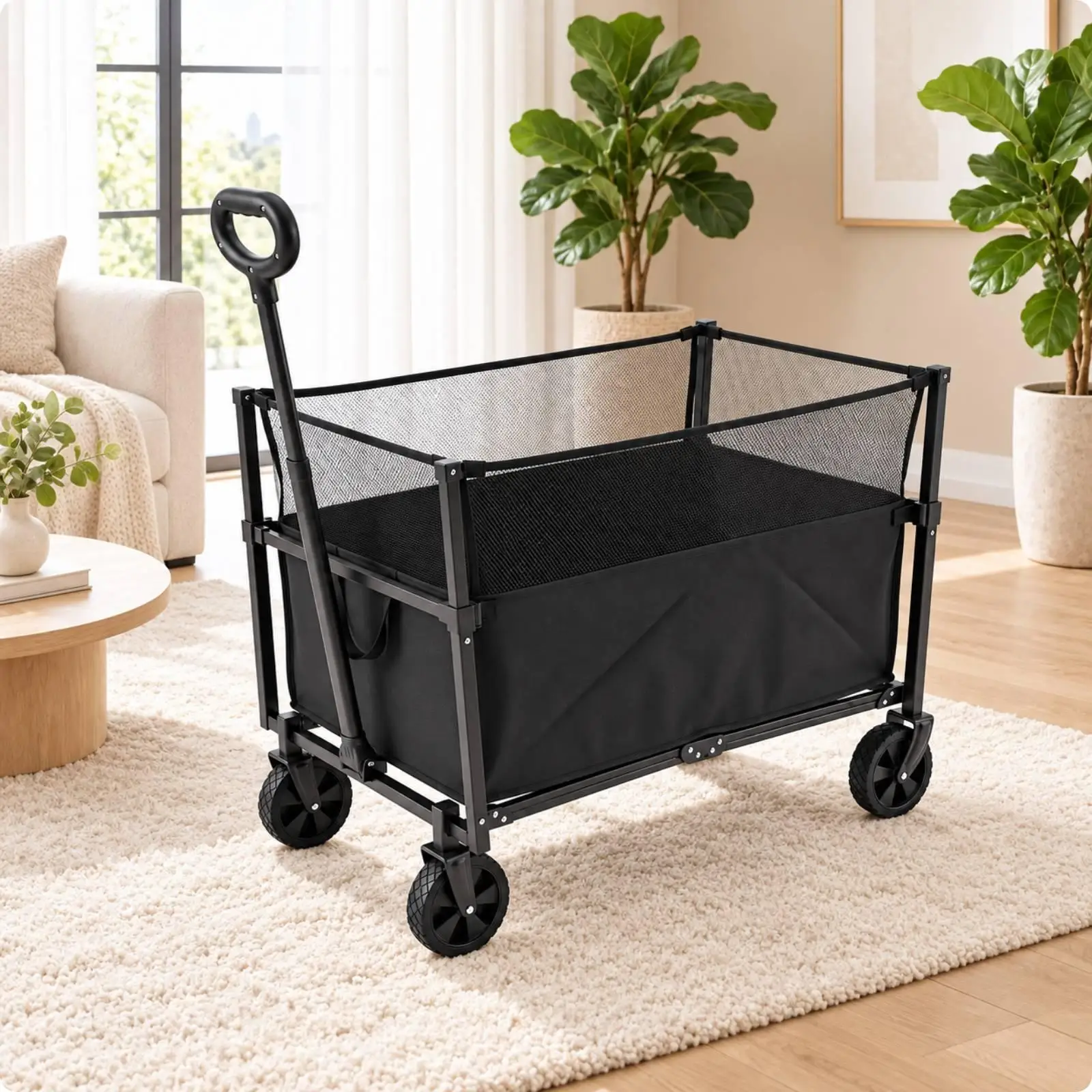 Portable Utility Wagon for Camping Travel with Quick Fold Frame and Large Capacity Open Compartment for Everyday Hauling