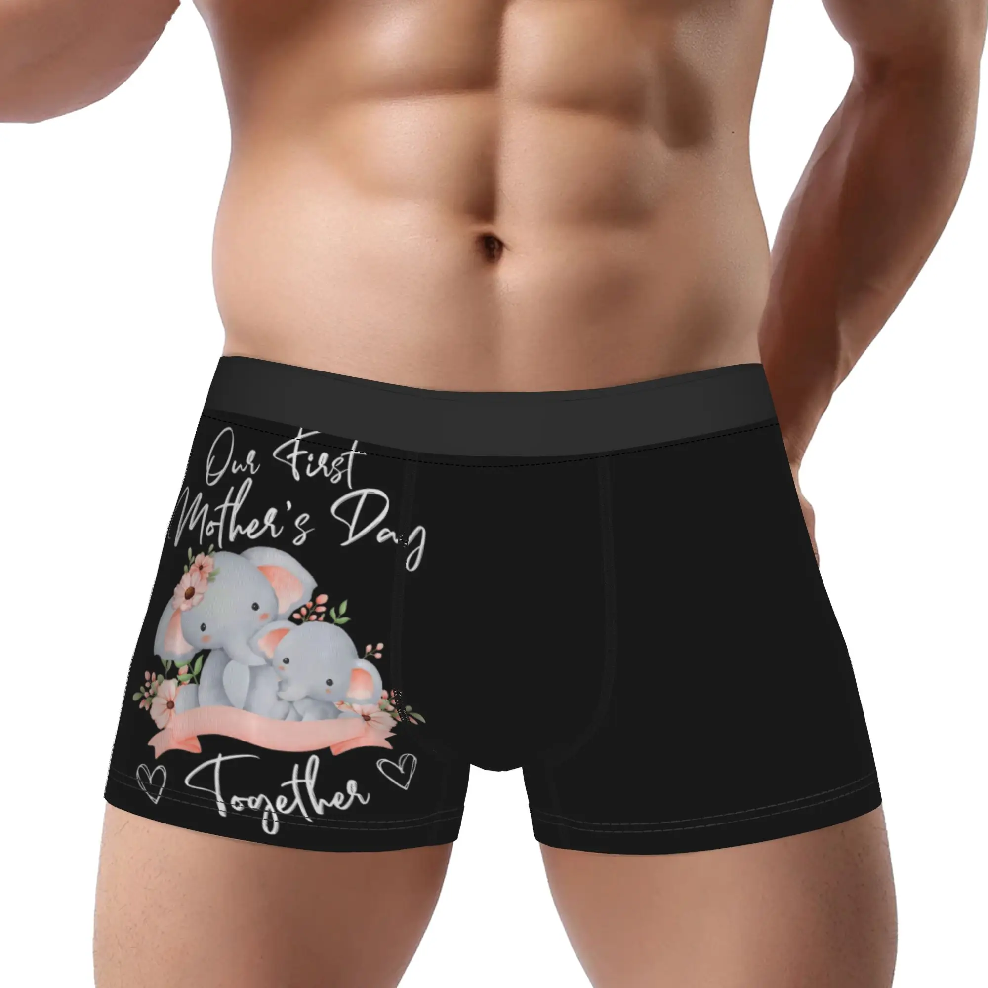 Our First Together Elephant Matching  Mothers Day Underpants Breathbale Panties Man Underwear Comfortable Shorts Boxer Briefs