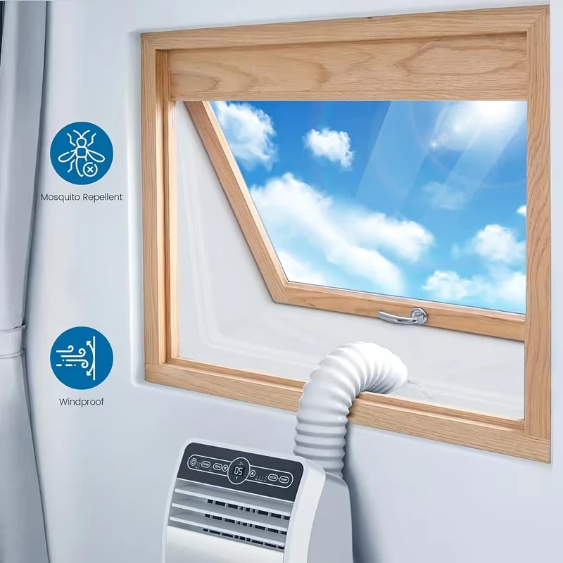 Portable AC Window Seal Cloth Kit for Sliding Window Door, Air Conditioner Insulation Dustproof Windproof Draft Block Curtain