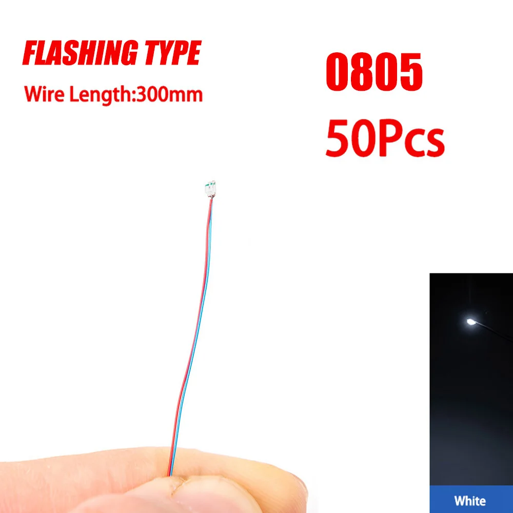 50 Stück 0805 blinkende LED-SMD-Lampe, verkabelt, Micro-Litz-LED, vorgelötet, Chip, verkabelt, 3 V, Eisenbahnmodell, Spielzeug, Licht, DIY-Leitungen, Drähte, 30 cm