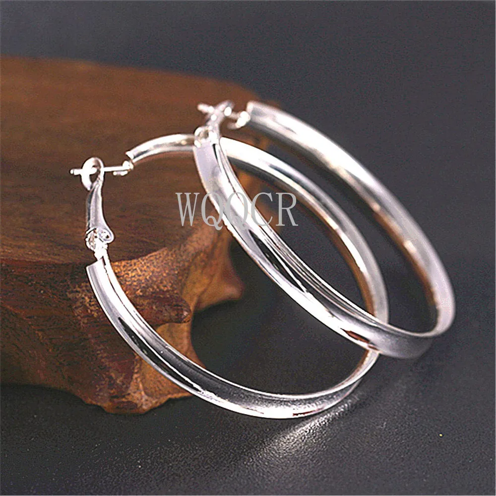 925 Sterling Silver Plated  Thick Smooth Concave Round 50X50MM Earrings Classic Fashion Women Engagement Party Earrings Jewelry