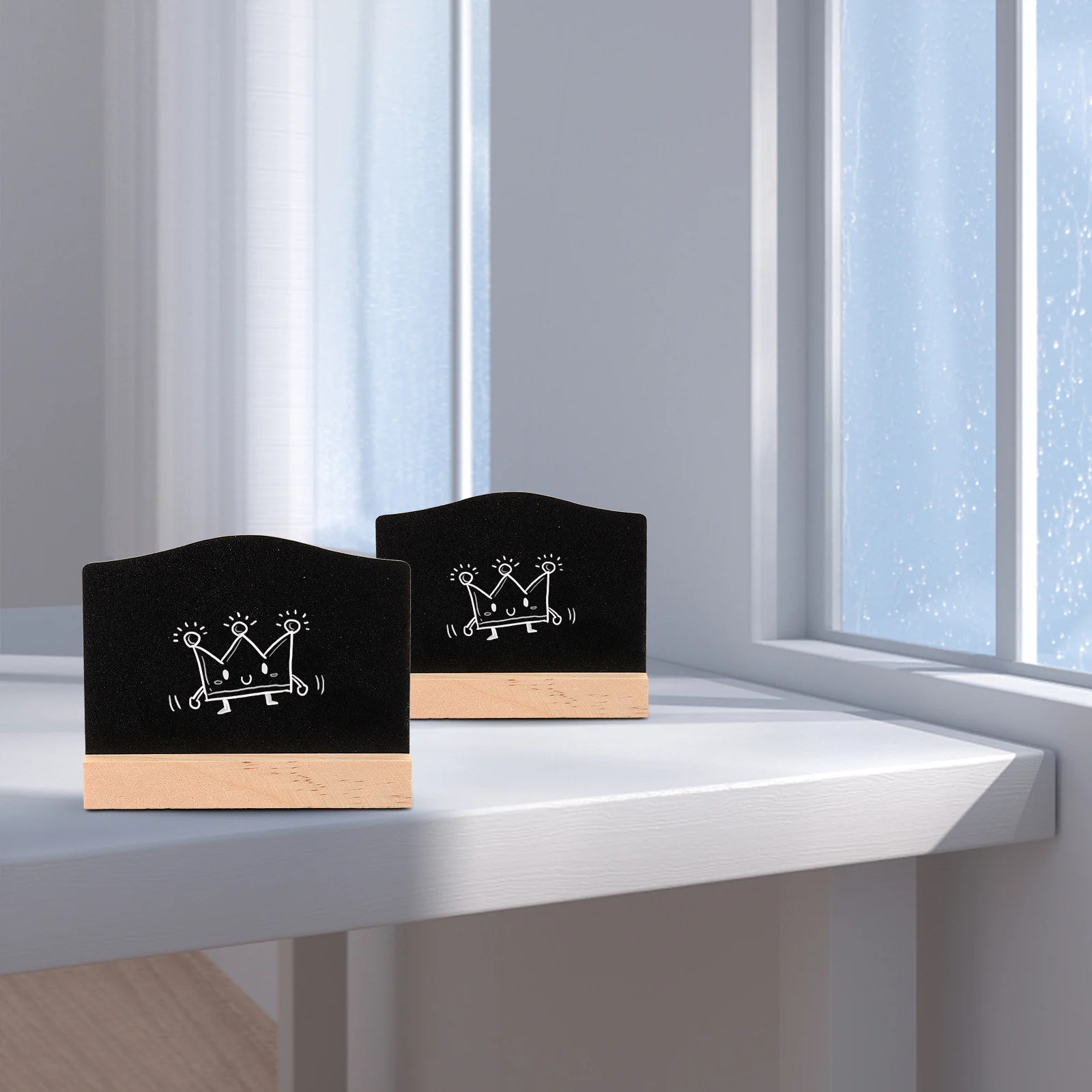 Mini Double-Sided Wooden Blackboard Arched Message Board Solid Base Decorative Sign for Coffee Shop Kitchen Garden Wedding