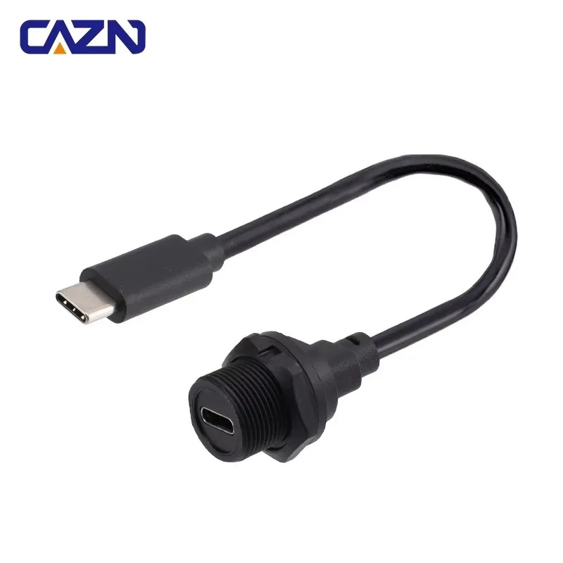 CAZN Waterproof IP67 IP68 Type C Male to Female Rear Mount Receptacle Overmolded Cable Threaded-type 3.1 10GB