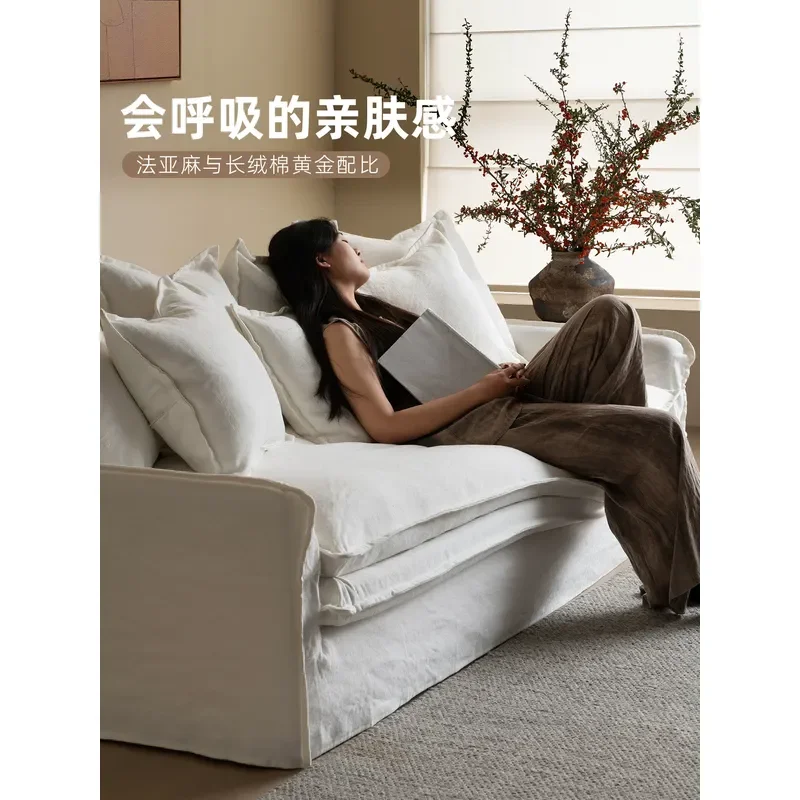 New Chinese Style Thickened Cotton Linen Fabric Sofa Living Room Soft Cushion Removable Washable Straight Row Couch 2026