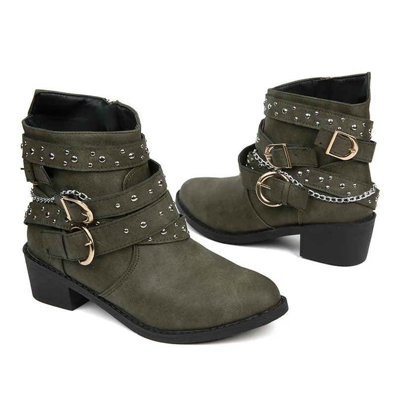 Women Shoes Winter Autumn Women Boots Retro Warm Leisure Buckle Ankle Boots Cross-tied Comfortable Shoes for Women Flat Shoes