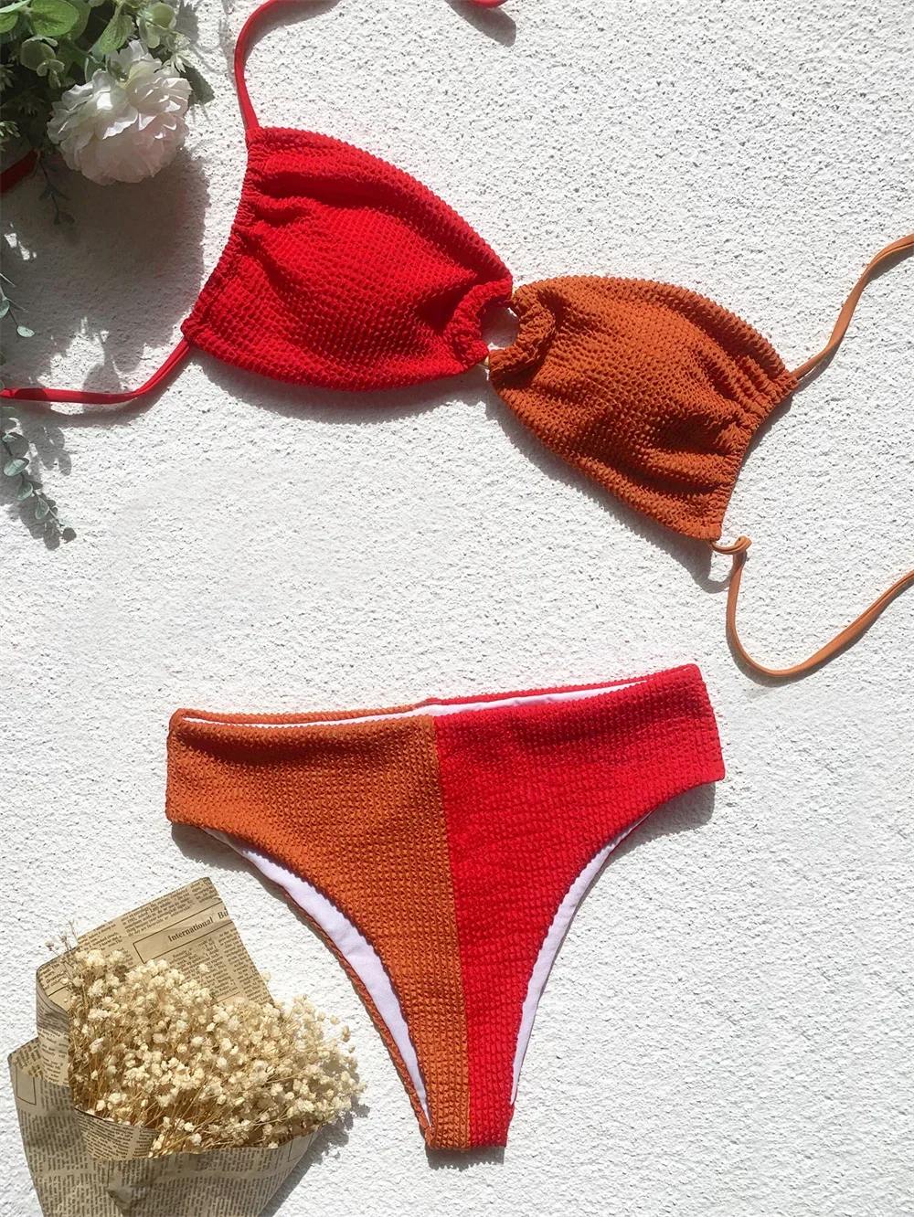 Maillot de bain deux pièces pour femme, bikini string, dos nu, taille haute, bandage, patchwork, tenue de plage sexy, bain trempé, Y2K