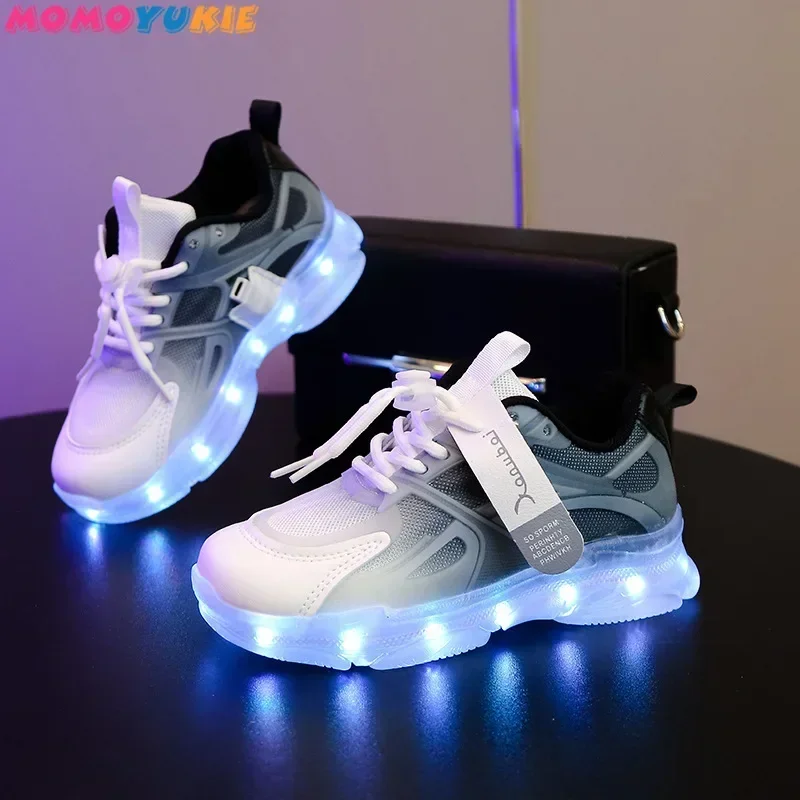 Breathable Colorful Lighting Shoes Luminous Sole Children Led Shoes Boys Girls Lighted Sneakers USB Charger Glowing Shoes Mesh