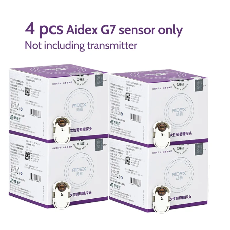 4 Sensores de Glucosa AiDEX G7, Sistema de Monitoreo Continuo de Glucosa (CGMS), Sensor de Prueba de Azúcar en Sangre para Diabetes, sin Transmisor