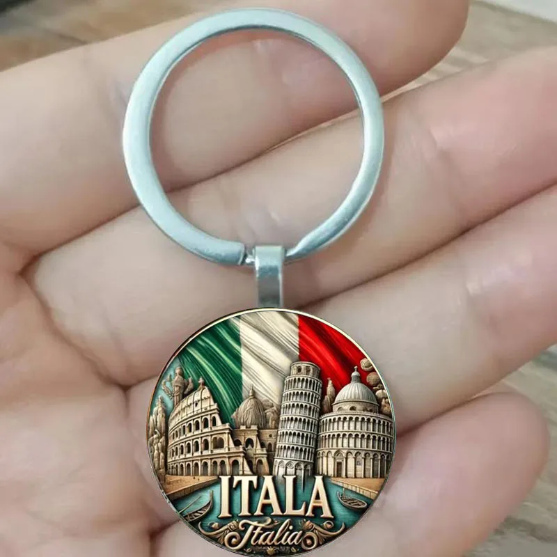 Portachiavi Italiano Roma Italia, Colosseo, Torre Pendente E Colori Della Bandiera Italiana