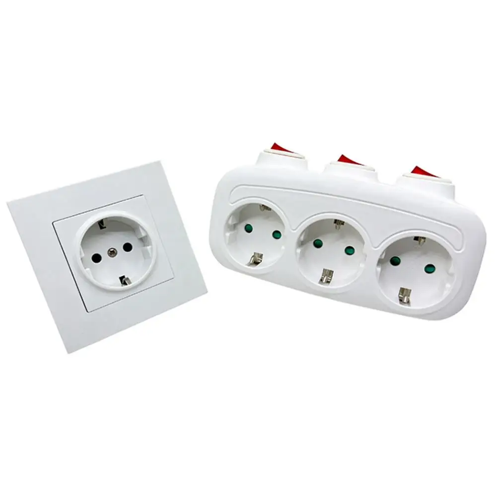 EU Electrical Sockets With ON/OFF Euro Mounted 1 To 3 Way Germany Standard Extensions Adapter Power Plug Socket