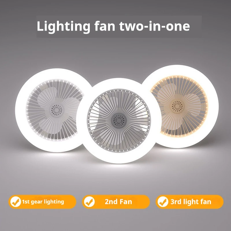 Lampu Kipas Sekrup E27 Hemat Energi untuk Kamar Tidur, Lampu Gantung Fungsi Ganda, Strip Lampu Tiga Warna, Remote Control