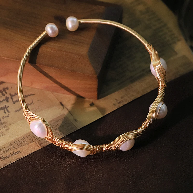 Multi-Eye Natural Freshwater Pearl Bracelet 18k Gold Plated Design Open Bracelet for Banquet Wedding Wife Women Jewelry GB0191