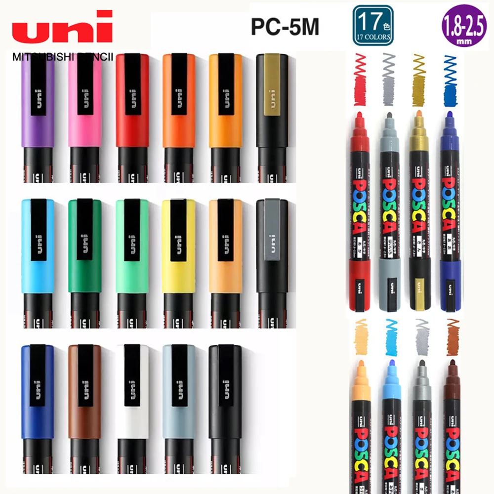 

Набор маркеров Uni Posca PC-5M 1,8-2,5 мм, реклама, поп-граффити, цветная художественная живопись, 3/7/8/15/17 цветов, каваи, офисные принадлежности