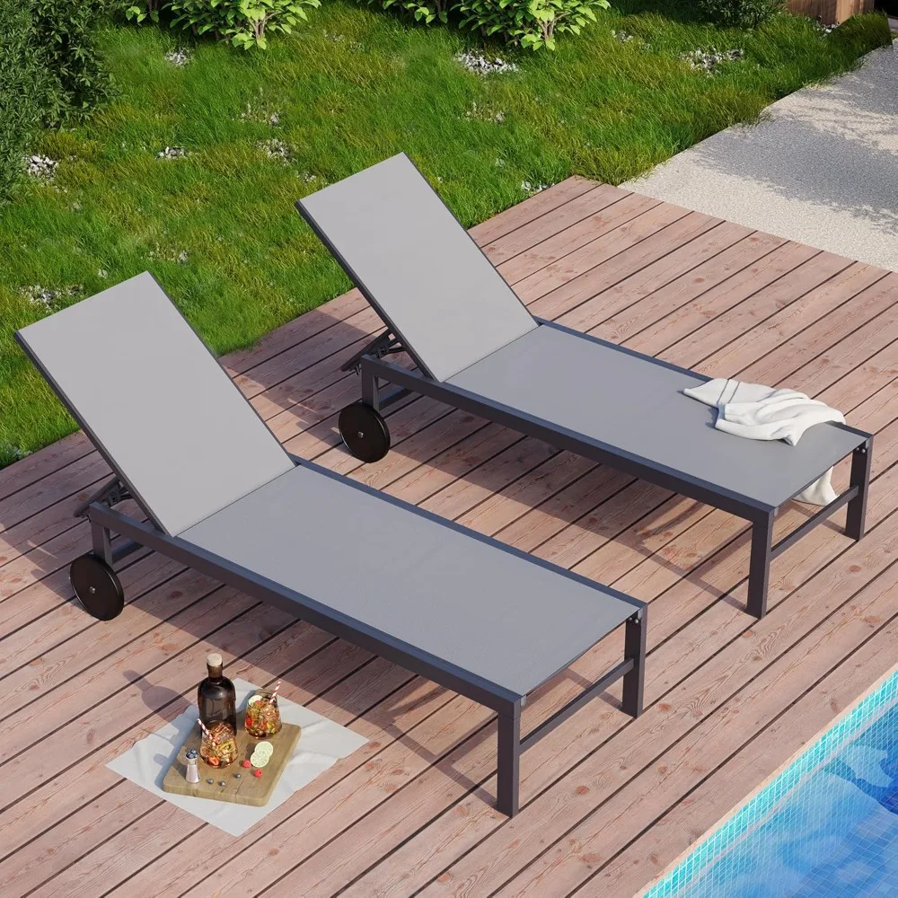 

Patio Chaise Lounge Outdoor Set of 2, Pool Lounge Chairs for Outside w/5-Position Adjustable Backrest & All, Customized