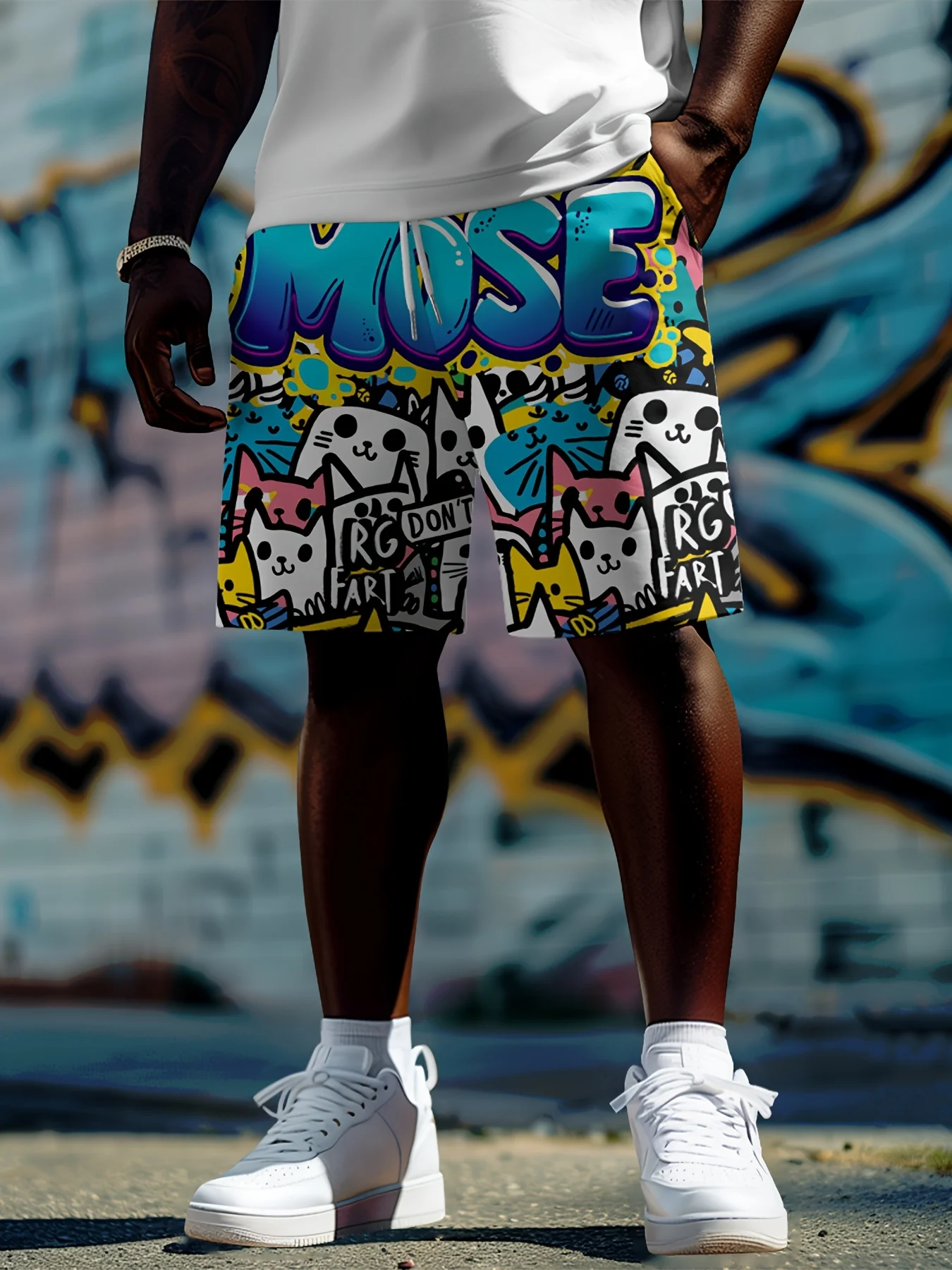 

025 Men'S Spring And Summer Casual Printed Sports Shorts, Side Pocket Drawstring Elastic , Suitable For Outdoor Sports,