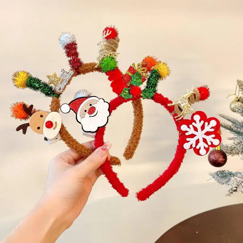 Wholesale Christmas Hairband with Light Cartoon Funny Christmas Party Doll Aldult Headband Party Decoration Supplies Child Gift