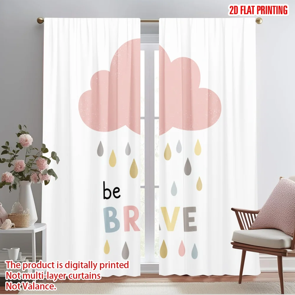

2pcs 2D flat printing Curtain Cute Cloud Rain Be Brave 100% Polyester Fabric Without Electricity All Season Party & Holiday