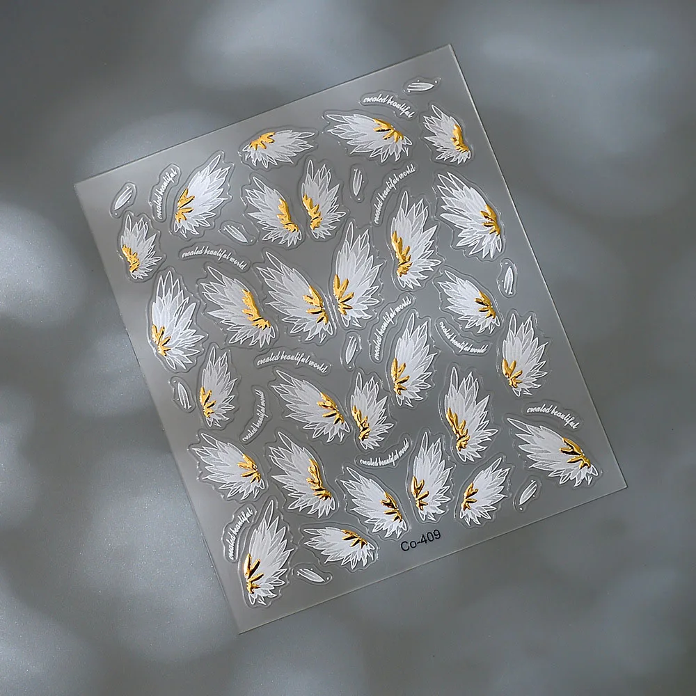 Bronzing Angel Wings Nail Art Sticker Gold Silver 5D Nail Art Sticker White Dreamy Wings Nail Decals Slider for Manicure Decor