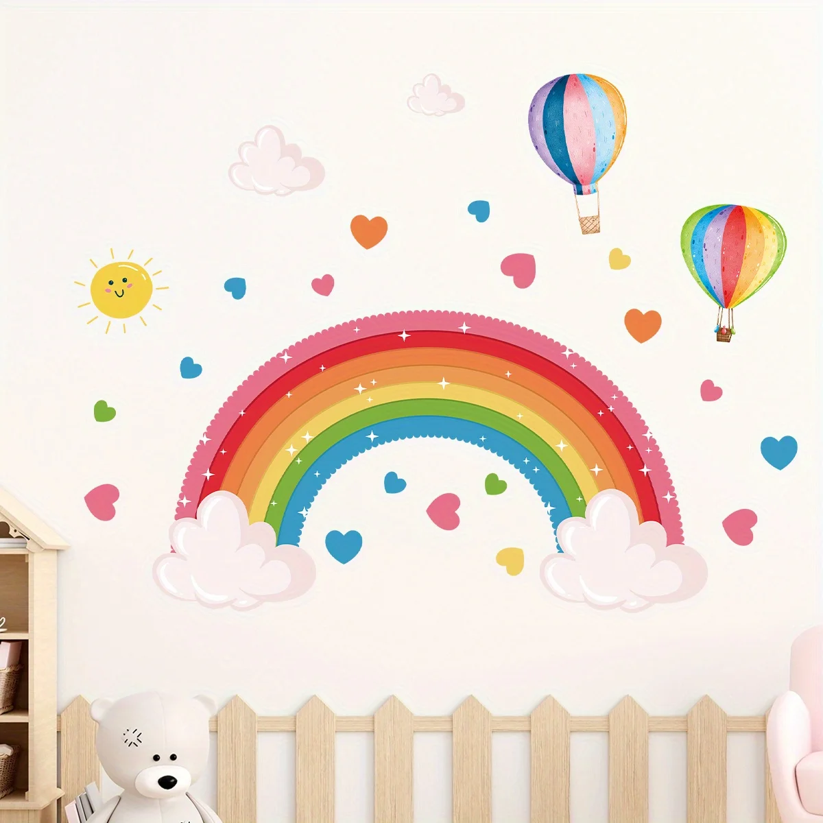 Cartoon Cute Rainbow Colorful Heart Balloon Sun Wall Stickers Removable for Bedroom Living Room Nursery Decoration Wall Decal