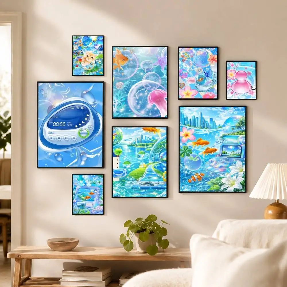 Frutiger Aero Aqua Nostalgia  Poster High Quality Dorm Living Room Aesthetic Wall Decoration Painting Stickers Gift