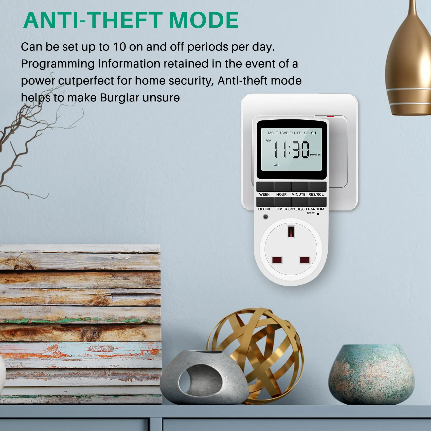 Presa per timer digitale con spina AF91-Uk, interruttore timer elettrico programmabile per luce, B e altro, con ampio display LCD