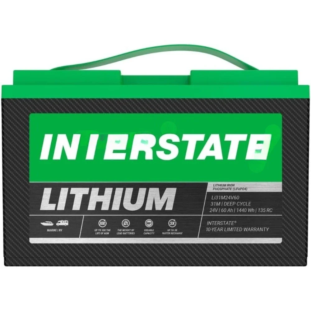 

24V 60Ah Group Size 31M Lithium Marine/RV Deep Cycle LiFePO4 Battery, Maintenance Free, Lightweight, Ideal For Boats