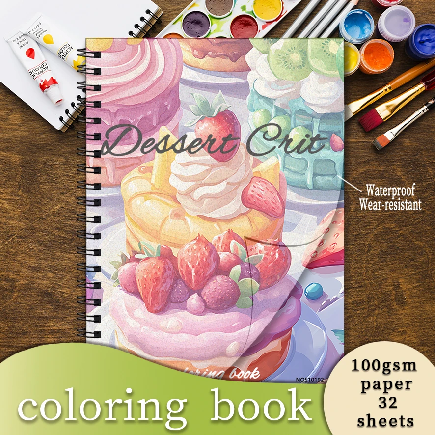 Dessert Adult Coloring Book - 8.3x 11.2 Inch 32 Page Coloring Book - Helps Reduce Stress and Ease Emotions