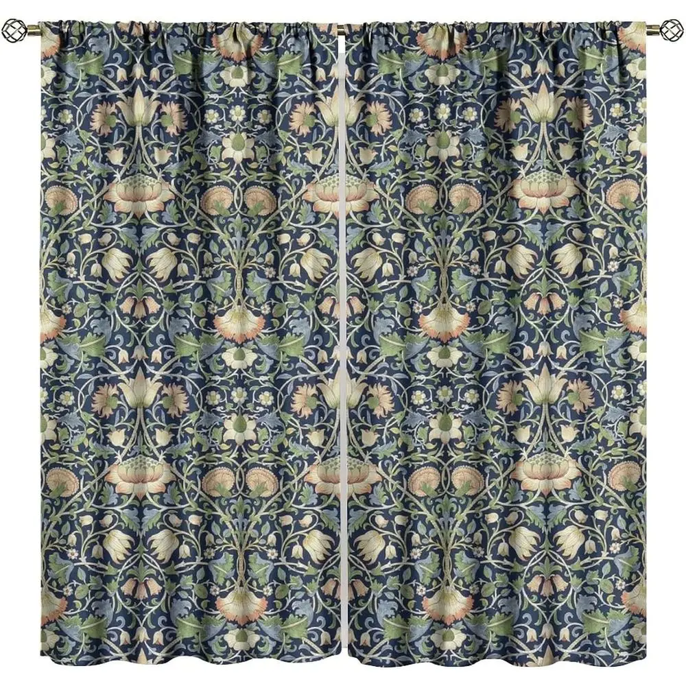 Vintage Botanical Leaf Print Blackout Curtains, 42x84, for Living Room & Bedroom, 2 Panels