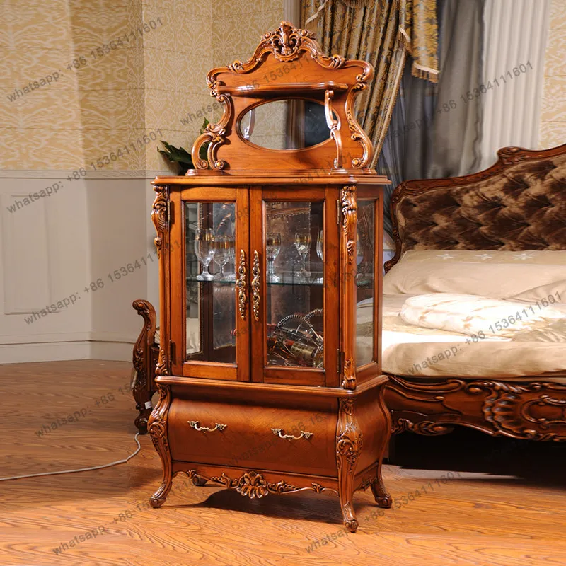 

American retro home living room dining room tea cabinet made old solid wood two-door wine cabinet