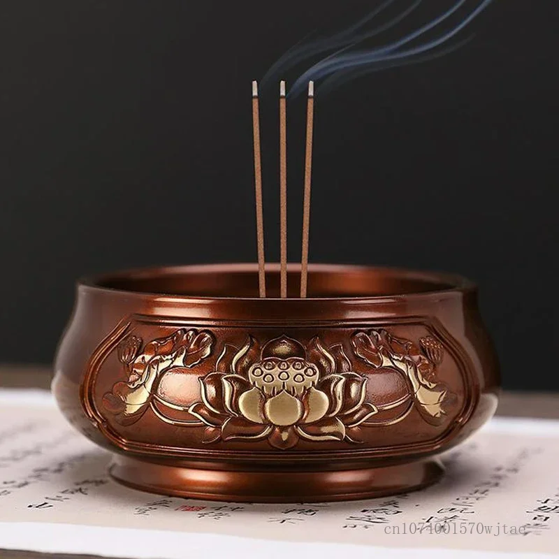 

Copper Lotus Pattern Incense Burner, Retro, Indoor, Tea Room, Buddha Stove, Crafts Decoration, Creative Aromatherapy Burner, 1Pc