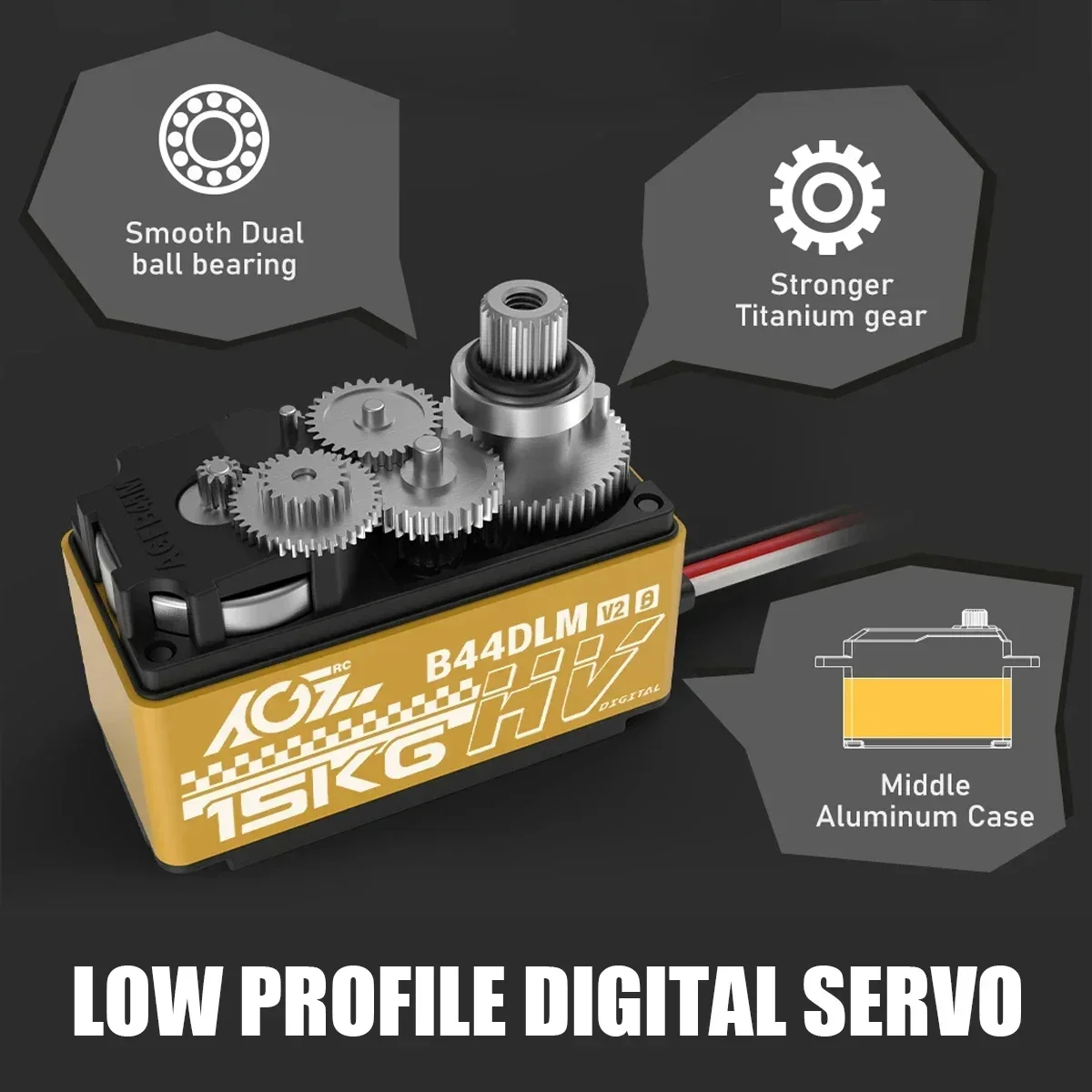 AGFRC Low Profile B44DLM V2 15KG Hi Speed HV Titanium Gear Programmable Digital DC Servo For 1/10 1/12 RC Models Touring Car