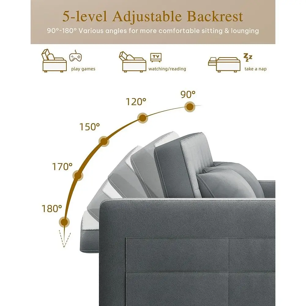 55 inch Convertible Sofa Bed 3 in 1 Velvet Sleeper Sofa Adjustable Backrest Sturdy Structure with Storage Side Pockets and