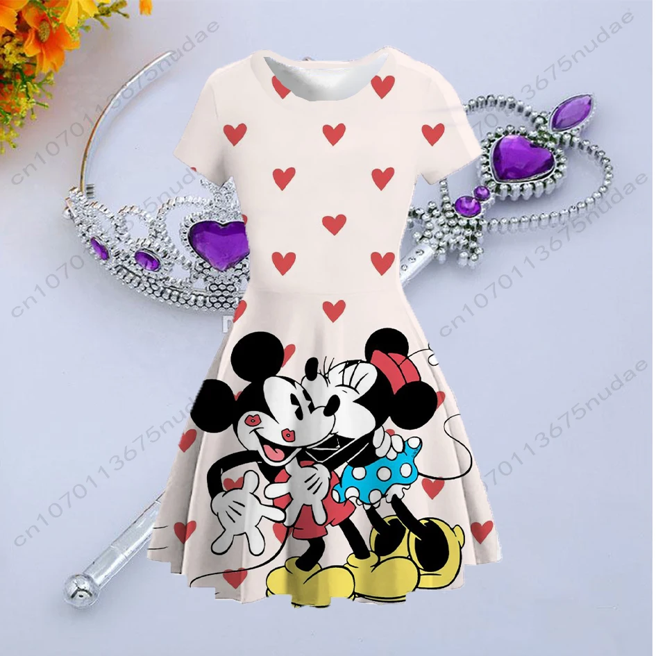 Round neck sweet print French waist slimming gentle Disney Mickey Minnie series cartoon print versatile puffy skirt