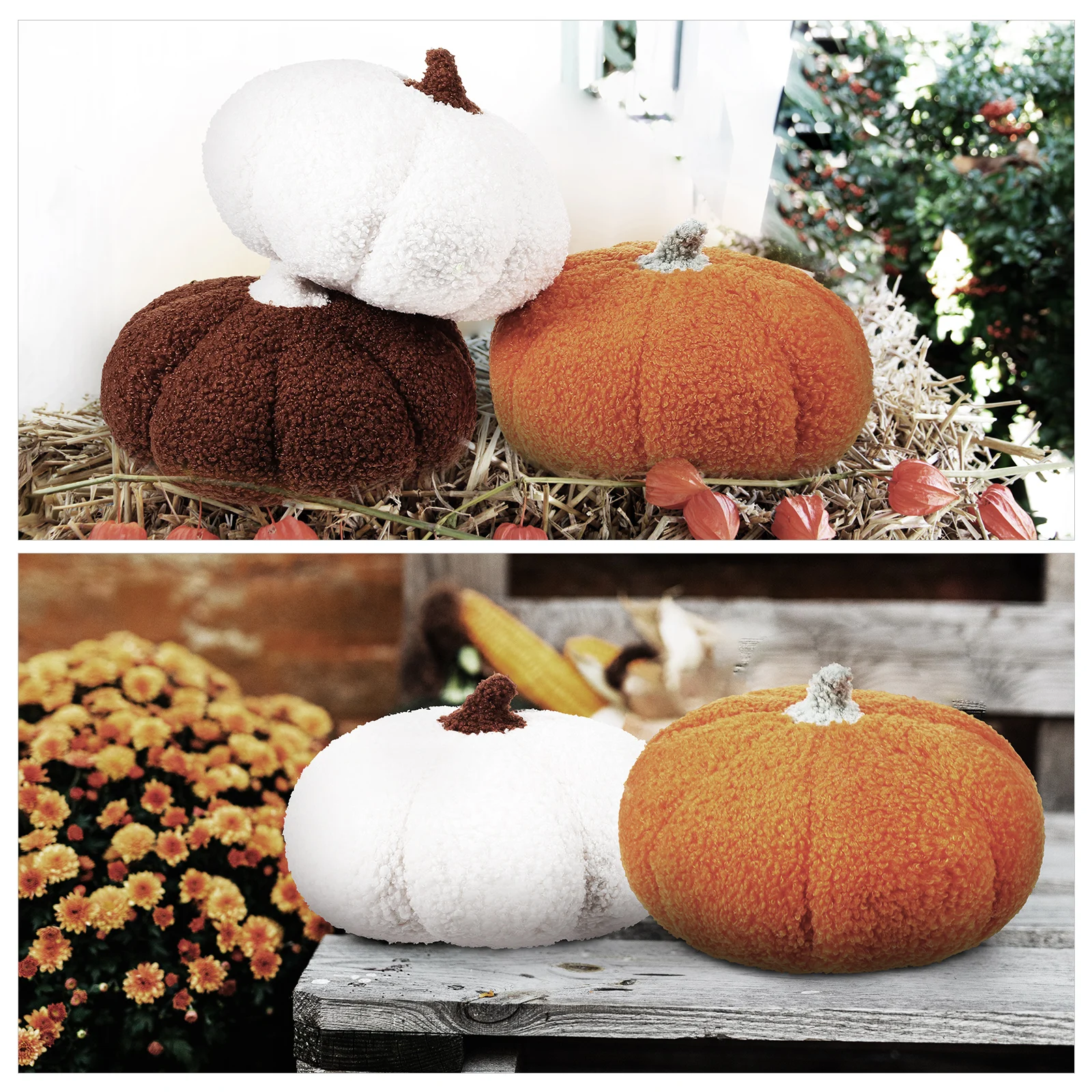 

3Pcs Pumpkin Stuffed Pillow 23cm White Orange Brown Cotton Practical Decorative Kids Bedroom Sofa Couch Photo Prop