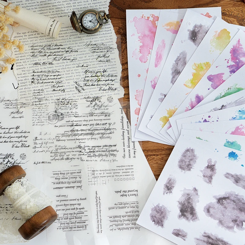 Journal GO 10pcs/lot Watercolor Trace Sticker Creative DIY Journal Collage Scrapbooking Decor Romance of Watercolor Stickers