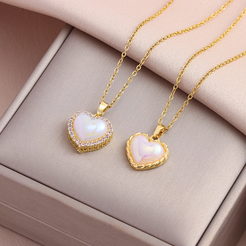 Neu in Licht Luxus Meerjungfrau Perle Liebe Herz Anhänger Halsketten für Frauen süße sexy weibliche Edelstahl Halskette Schmuck